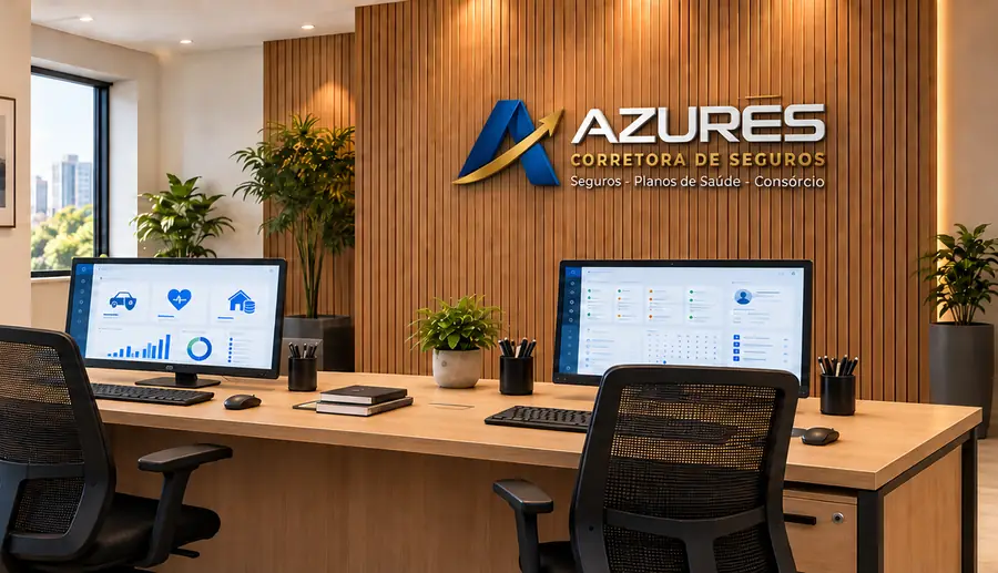 Escritório do Grupo Azures em Arujá, com a marca na parede
