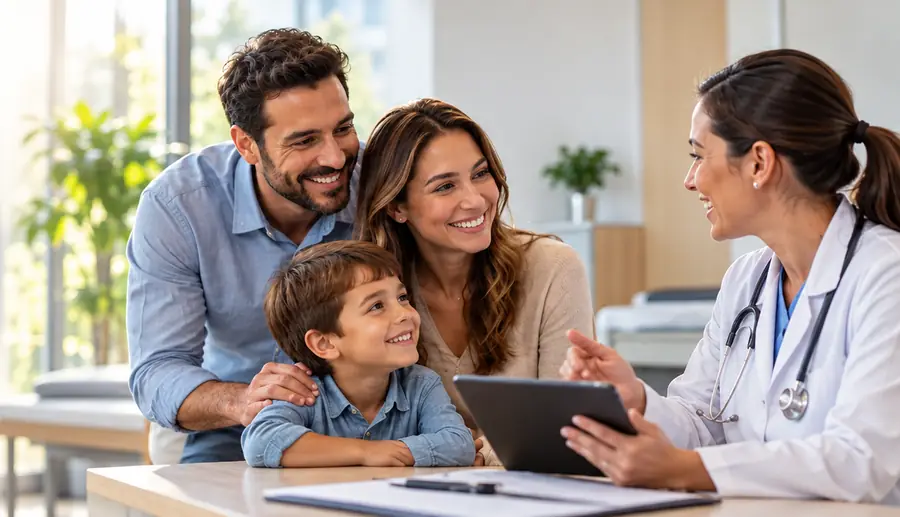 Família em consulta com uma médica